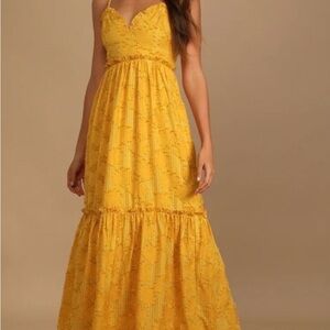 Lulu's Bright Yellow Lace Maxi Dress